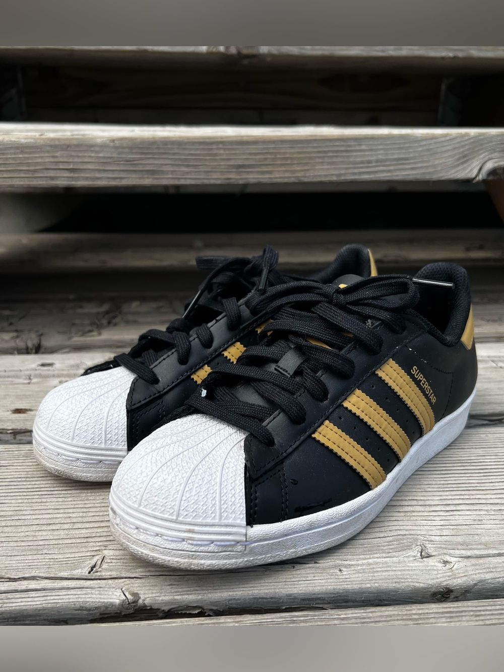 Adidas Superstar Black Gold Sneakers | Worn Once